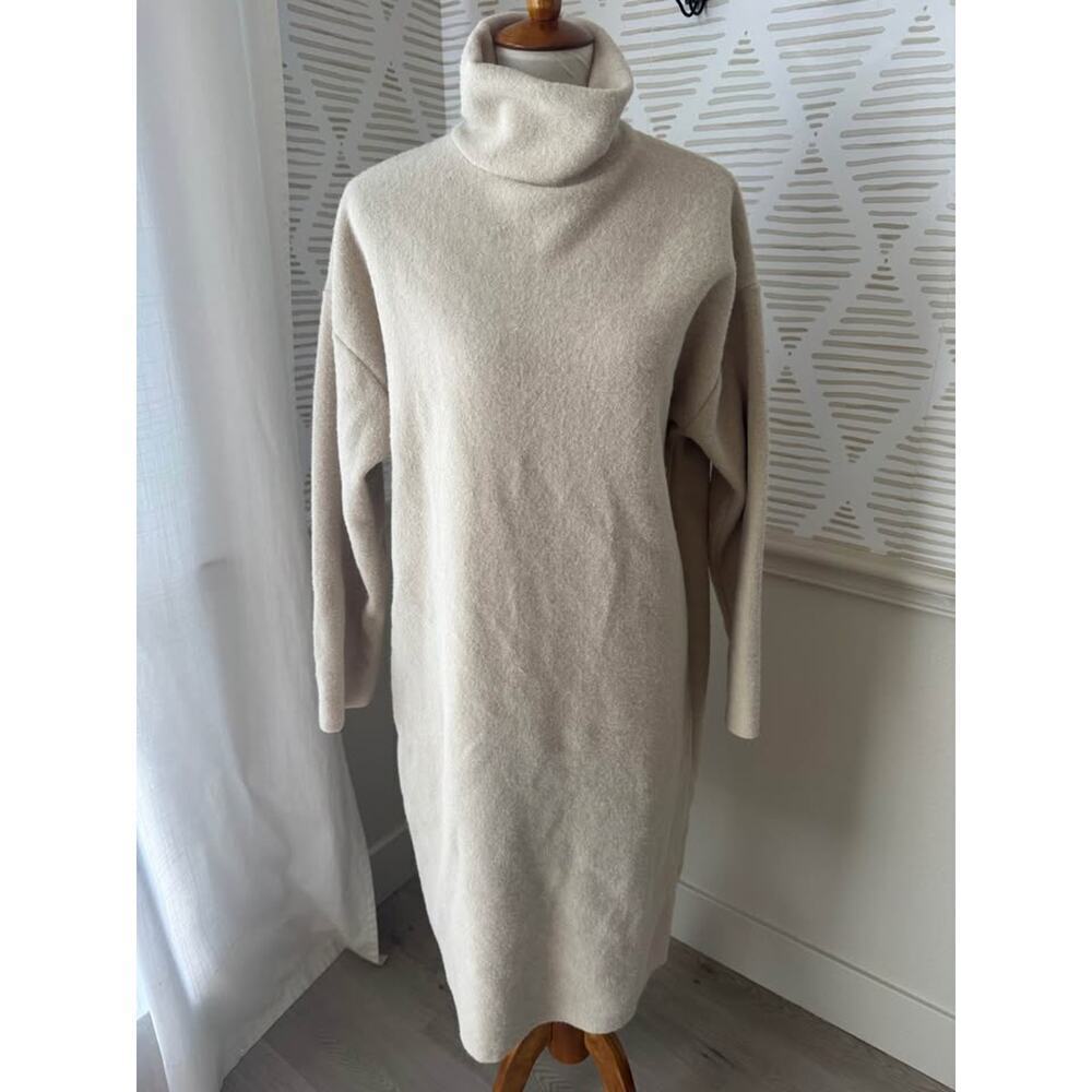 Zara Women’s Small Cream Fleece Mock Neck Midi Dress - Picture 2 of 7